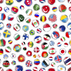 Glossy icons of flags of world sovereign states on white, seamless pattern