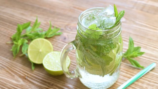 Summer drink with fresh lime and mint