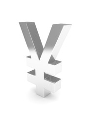 Obraz premium Isolated silver yen yuan sign on white background. Chinese japanese currency. Concept of investment, asian market, savings. Power, luxury and wealth. 3D rendering.