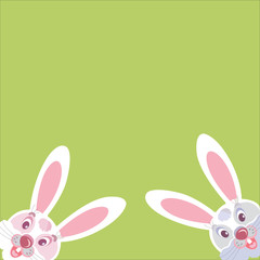 Two funny Bunny peeking from the corner. Easter card vector image.