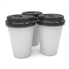Three paper coffee cups. 3d rendering.