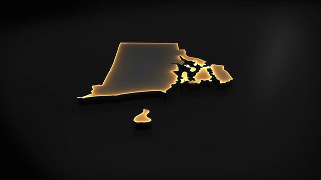 Seamless looping 3D animation of the map of Rhode Island including 2 versions and alpha matte