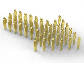 Many 3d people figure in arrow shape with the leader in front. 3d rendering.