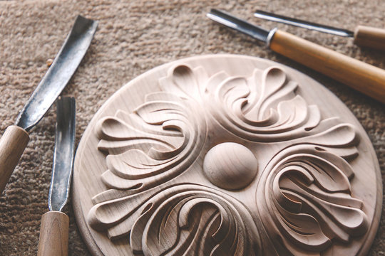 Wood processing. Joinery work. wood carving. the carving object