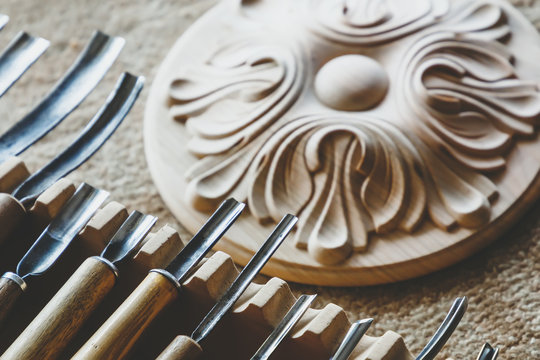 Wood processing. Joinery work. wood carving. chisels for carving