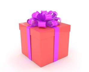 gift box with bows isolated on white. 3d rendering.