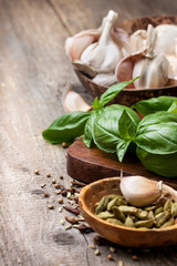 basil, garlic, different spices