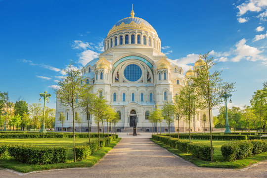The Naval cathedral of Saint Nicholas in Kronstadt on the north side, Russia