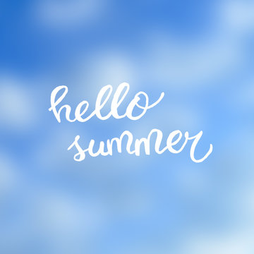 Hello summer text on smooth sky background