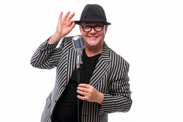 Handsome man with big smile on white