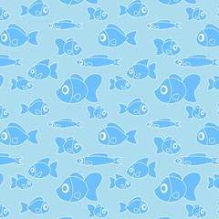 Pattern with fish in cartoon style. Vector