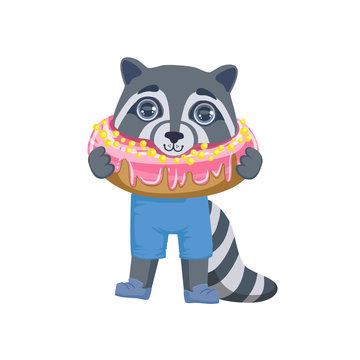 Boy Raccoon With Giant Doughnut