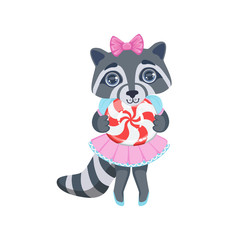 Girl Raccoon With Candy
