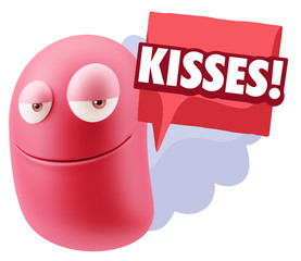 3d Rendering Smile Character Emoticon Expression saying Kisses w