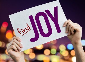 Find Joy placard with night lights on background