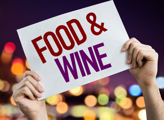 Food & Wine placard with night lights on background