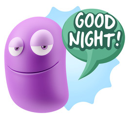 3d Rendering Smile Character Emoticon Expression saying Good Nig