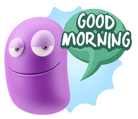 3d Rendering Smile Character Emoticon Expression saying Good Mor