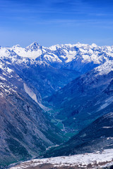Zermatt village among alps in aerial view