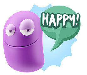 3d Rendering Smile Character Emoticon Expression saying Happy wi