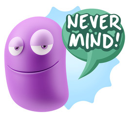 3d Rendering Smile Character Emoticon Expression saying Never Mi
