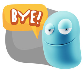 3d Illustration Laughing Character Emoji Expression saying Bye w