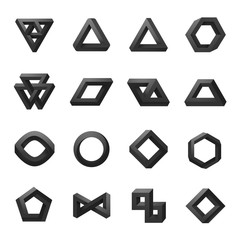 Set of impossible shapes. Optical Illusion. Vector Illustration isolated on white