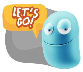 3d Rendering Smile Character Emoticon Expression saying Let'S Go