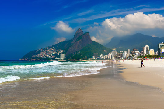 Ipanema and Leblon beach and mountain Dois Irmao (Two Brother) in Rio de Janeiro, Brazil