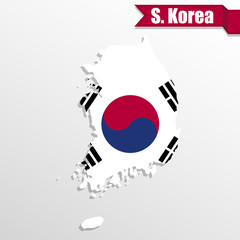 South Korea map with flag inside and ribbon