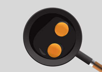 two raw chicken egg in a pan vector design