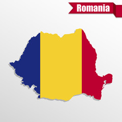 Romania map with flag inside and ribbon