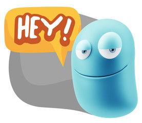 3d Illustration Laughing Character Emoji Expression saying Hey w
