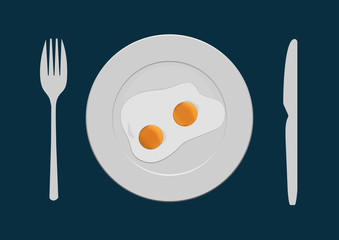two egg on white plate with knife and fork