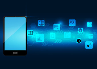 Abstract smart phone digital application on dark blue background