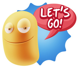 3d Rendering Smile Character Emoticon Expression saying Let'S Go