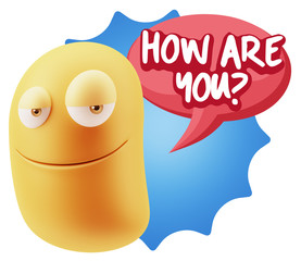 3d Rendering Smile Character Emoticon Expression saying How Are