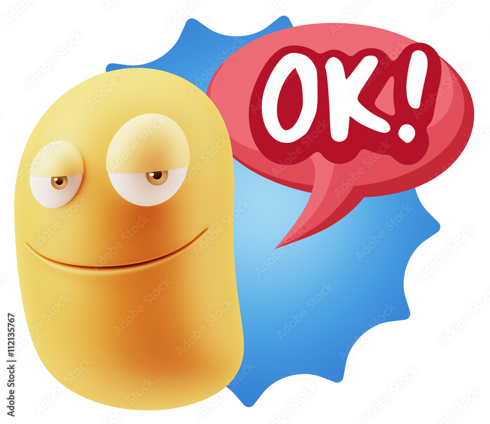 Fototapete 3d Rendering Smile Character Emoticon Expression saying Ok with