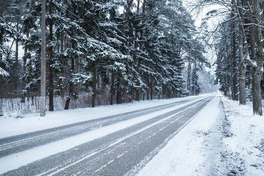 Empty snowy rural road photo background