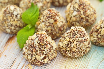 Chocolate candies with waffle crumbs