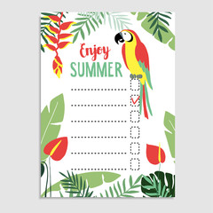 Summer jungle greeting card, invitation. Wish list.