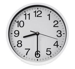 Round wall clock, isolated on white