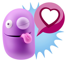 3d Rendering Smile Character Emoticon Expressing Love with a Hea