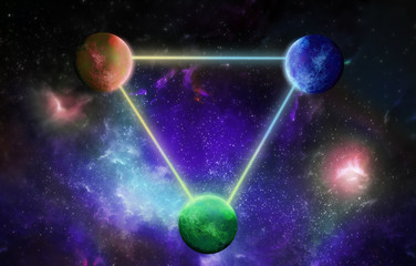 Three planets interrelated lines of light on the cosmic backgrou
