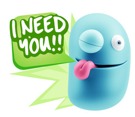 3d Illustration Laughing Character Emoji Expression saying I Nee