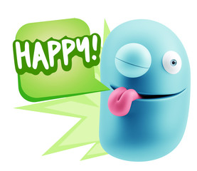 3d Rendering Smile Character Emoticon Expression saying Happy wi