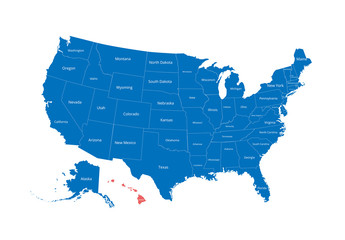 Map of the USA. Image with clipping path and name of states. State mark. Hawaii. Vector illustration.