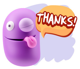 3d Rendering Smile Character Emoticon Expression saying Thanks w