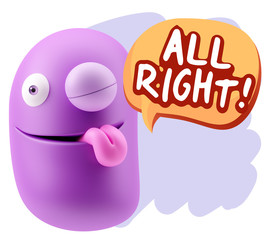 3d Rendering Smile Character Emoticon Expression saying All Righ