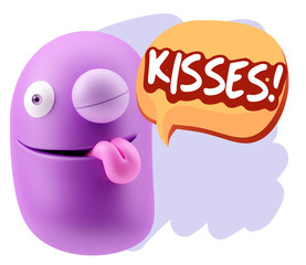 3d Rendering Smile Character Emoticon Expression saying Kisses w